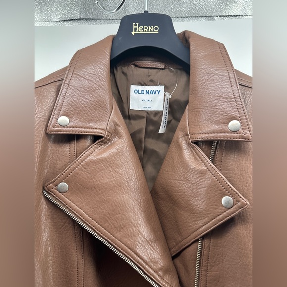 Brown faux leather moto jacket NWT - Picture 3 of 8